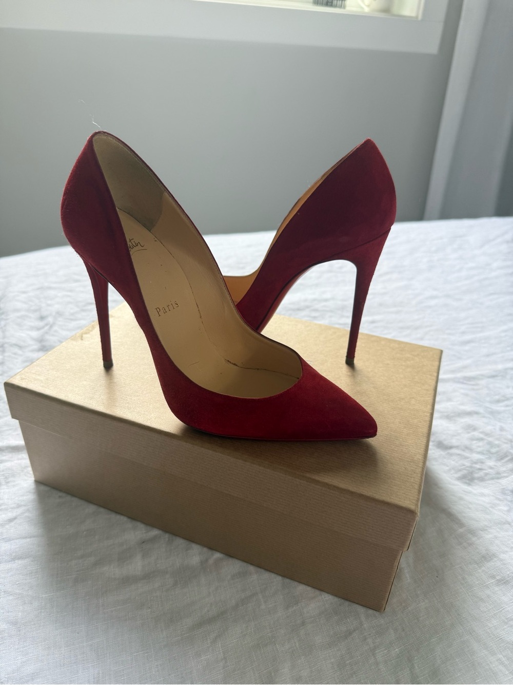 Christian Louboutin Burgundy Suede Pointed Stiletto Pumps Pigalle